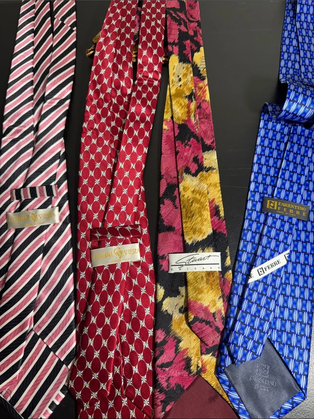 Mens Italian vintage 100% silk luxury neck tie bundle lot 4 ties red blue stripe